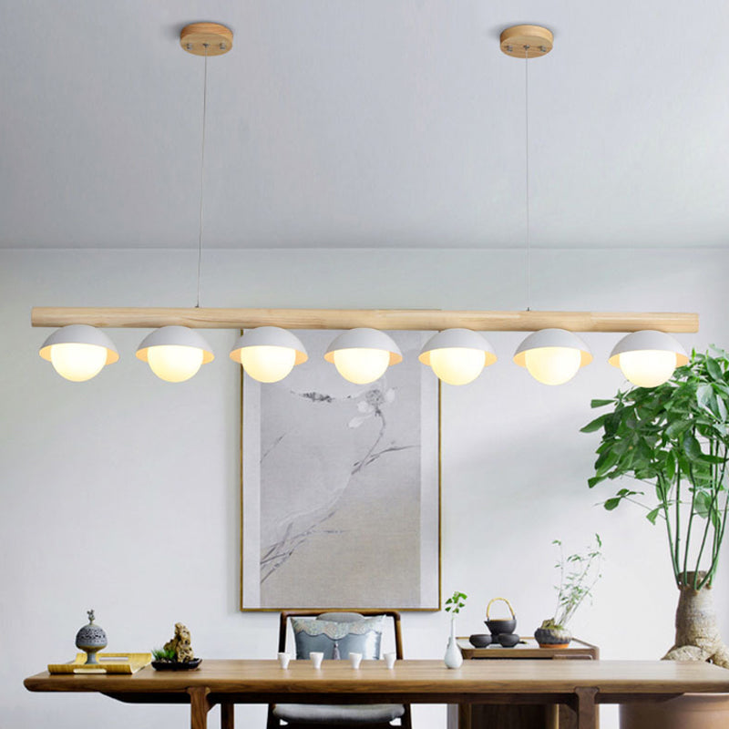 Modern Minimalist Linear Wood Island Pendant Grey Dome-Shaped Hanging Island Lights