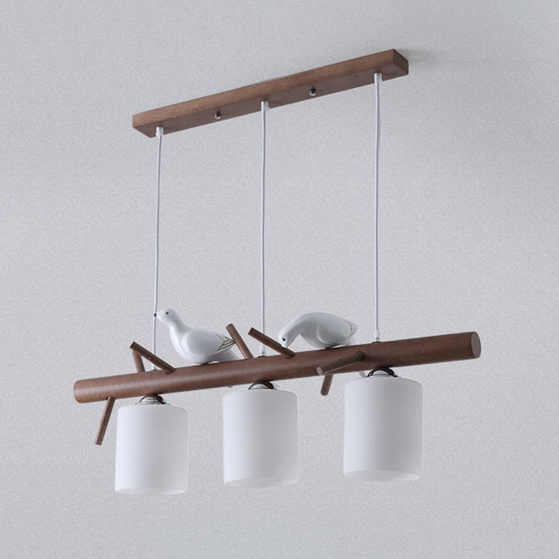 3 Lights Nutcracker Wood Island Pendant Lighting Contemporary Cylindrical Glass Shade Island Lamps