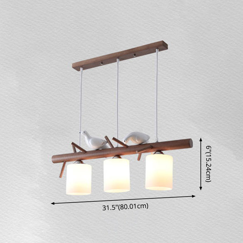 3 Lights Nutcracker Wood Island Pendant Lighting Contemporary Cylindrical Glass Shade Island Lamps