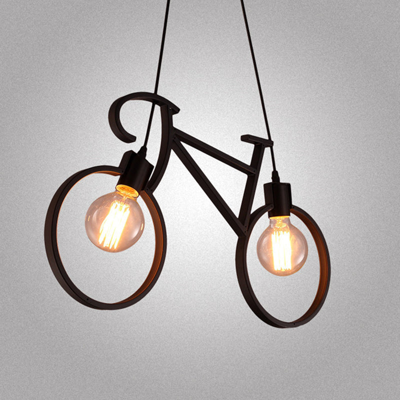 Retro Creative Iron Bicycle Chandelier 2 Light Dining Table Pendant Lighting Fixtures