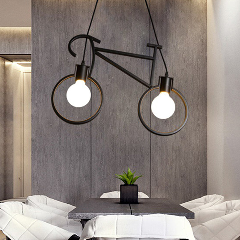 Retro Creative Iron Bicycle Chandelier 2 Light Dining Table Pendant Lighting Fixtures