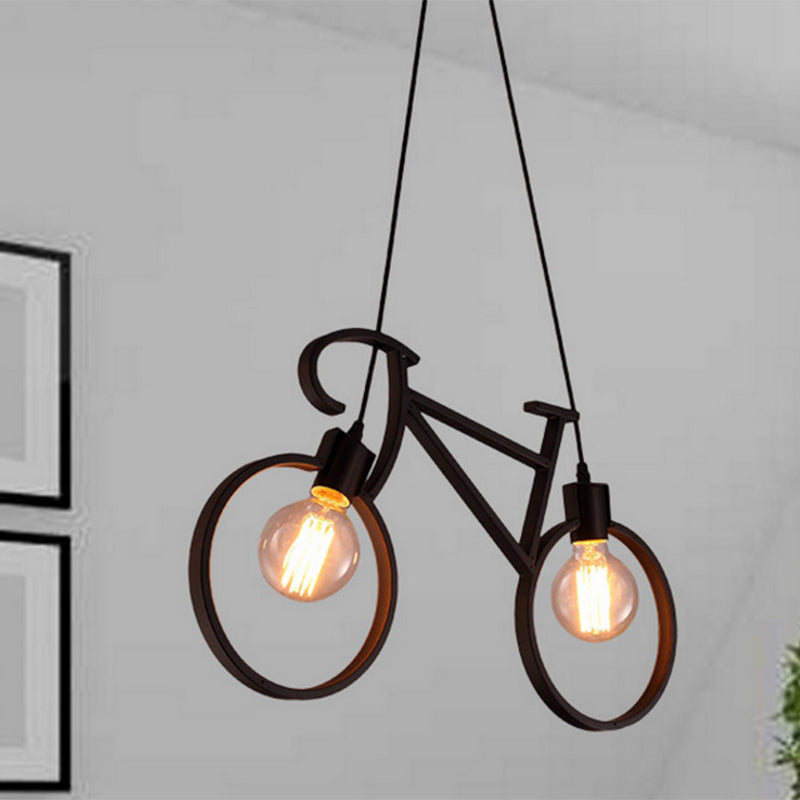 Retro Creative Iron Bicycle Chandelier 2 Light Dining Table Pendant Lighting Fixtures