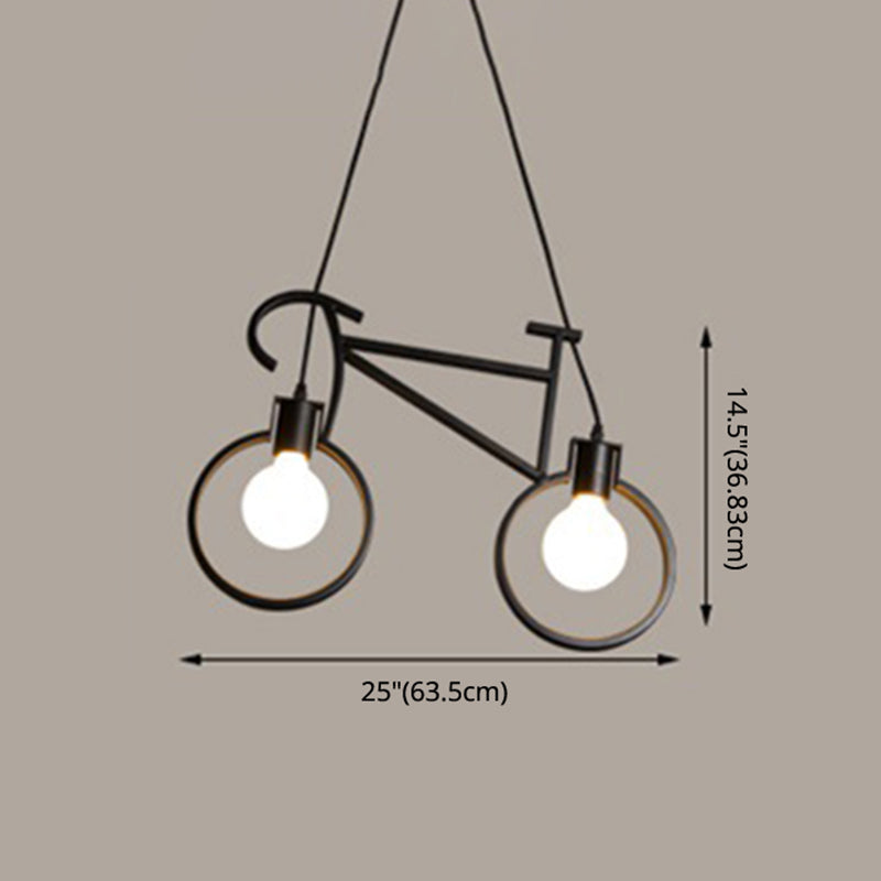 Retro Creative Iron Bicycle Chandelier 2 Light Dining Table Pendant Lighting Fixtures