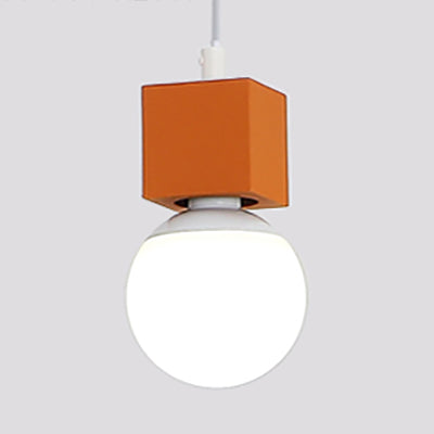 Loft Elegante lampadina nuda Light Appeding Light con design quadrato 1 Luce a sospensione metallizzata testa in grigio/rosso