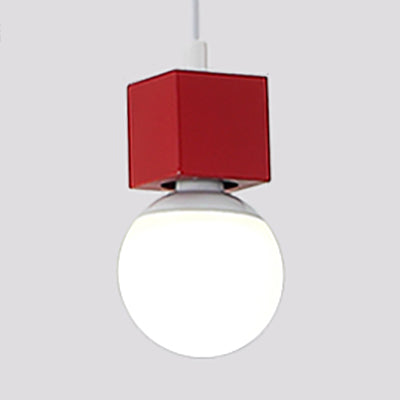 Loft Elegante lampadina nuda Light Appeding Light con design quadrato 1 Luce a sospensione metallizzata testa in grigio/rosso