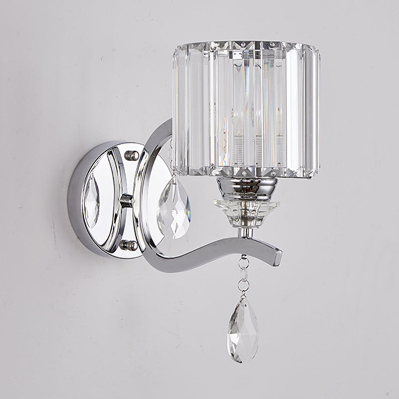 Cilinder Wandlicht SCONCE Modern kristalblok 1 licht Slaapkamer Wandgemonteerd licht in Chrome