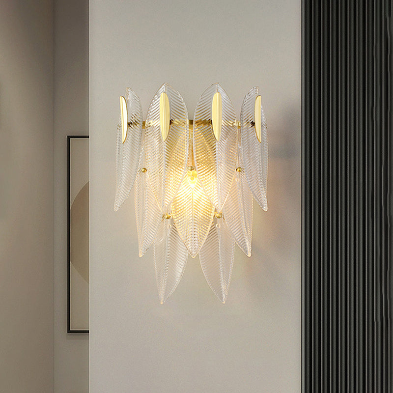 Prismatic Crystal Leaf Wall Sconce Light Minimalist 2 Lights Gold Wall Light Fixture
