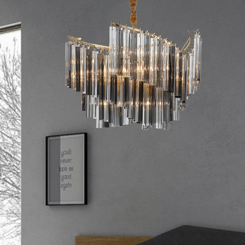 Postmodern Spiral Chandelier Lighting Smoke Gray Tri-Side Crystal Rod 5/10 Heads Living Room Hanging Lamp