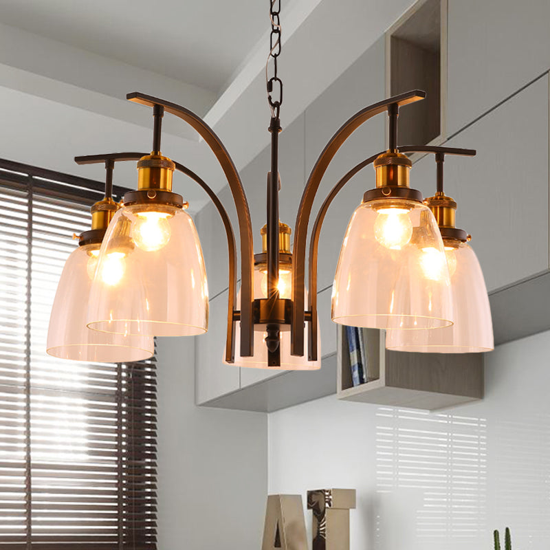Clear Glass Cup Shape Chandelier Pendant Vintage 3/5/6-Light Ceiling Lamp with Curved Arm