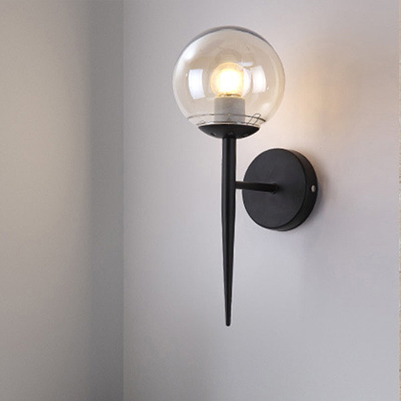 Black/Gold Round Wall Lighting Modern Clear Glass 1 Light Bedroom Sconce Light Fixture