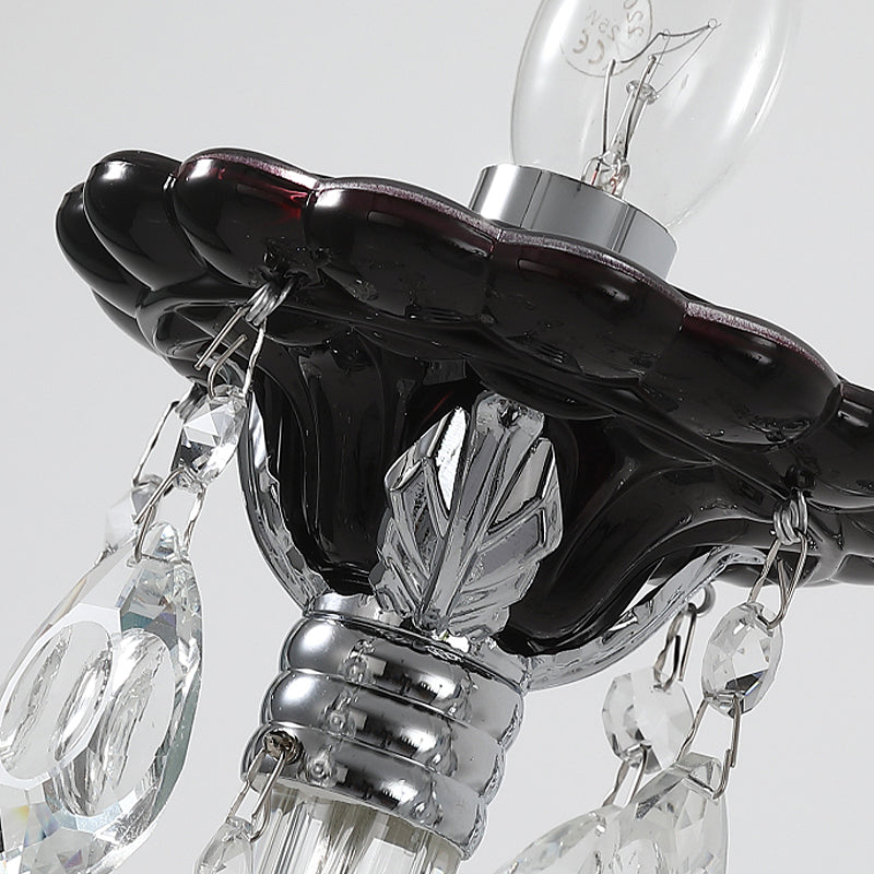 Silver Candle Wall Mounted Light Modern 1/2 Heads Crystal Drop Sconce Light for Bedroom