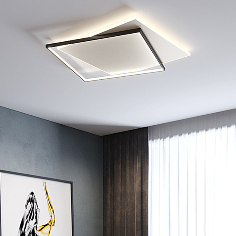 Simplicity LED Ceiling Lamp Double Squares Geometric Shape Flush Mount Lighting Fixture with Acrylic Shade