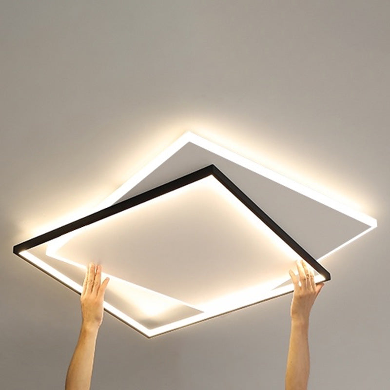 Simplicity LED Ceiling Lamp Double Squares Geometric Shape Flush Mount Lighting Fixture with Acrylic Shade