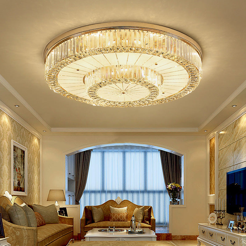 Drum Shape LED Flush Ceiling Lamp Clear Crystal Modern Lighting Fixtures Light for Living Room Dining Room