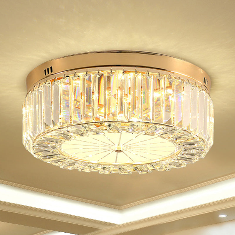 Drum Shape LED Flush Ceiling Lamp Clear Crystal Modern Lighting Fixtures Light for Living Room Dining Room