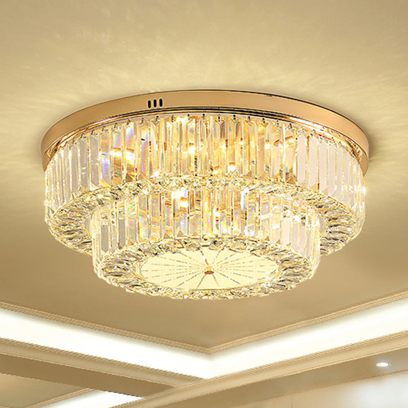 Drum Shape LED Flush Ceiling Lamp Clear Crystal Modern Lighting Fixtures Light for Living Room Dining Room