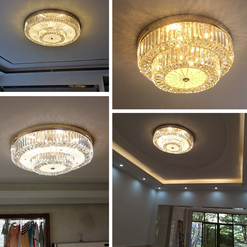 Drum Shape LED Flush Ceiling Lamp Clear Crystal Modern Lighting Fixtures Light for Living Room Dining Room