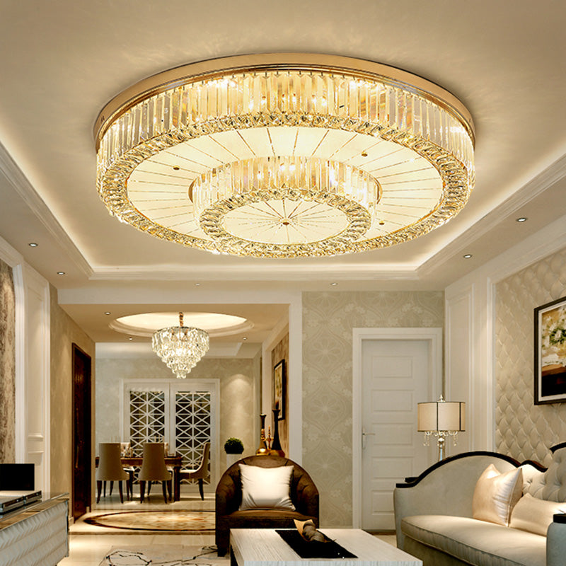 Drum Shape LED Flush Ceiling Lamp Clear Crystal Modern Lighting Fixtures Light for Living Room Dining Room