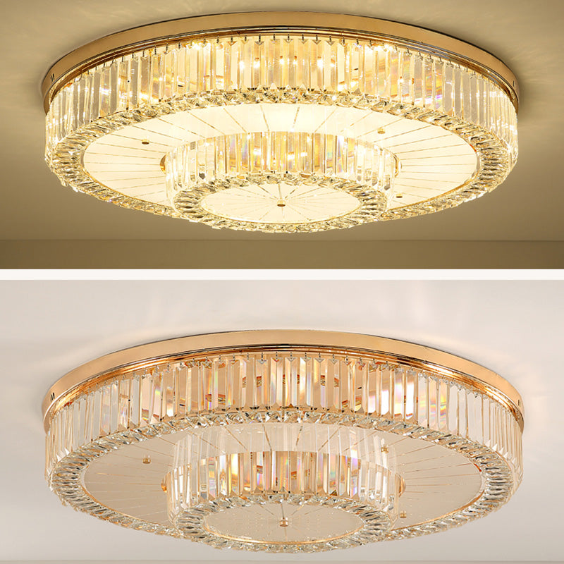 Drum Shape LED Flush Ceiling Lamp Clear Crystal Modern Lighting Fixtures Light for Living Room Dining Room