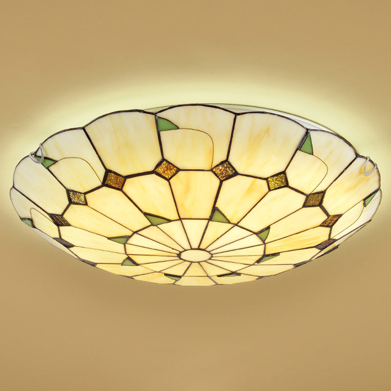 Lámpara de techo Tiffany con patrón de hojas, lámpara LED de montaje empotrado con pantalla de vitral Retro para dormitorio y sala de estar