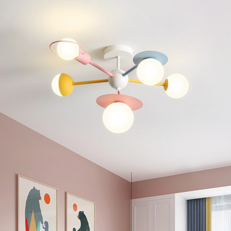 5-Light Macaroon Style Ceiling Light Northern Europe Iron Art Semi-flush Mount Lighting Fixture Lamp for Kindergarten Hallway Bedroom