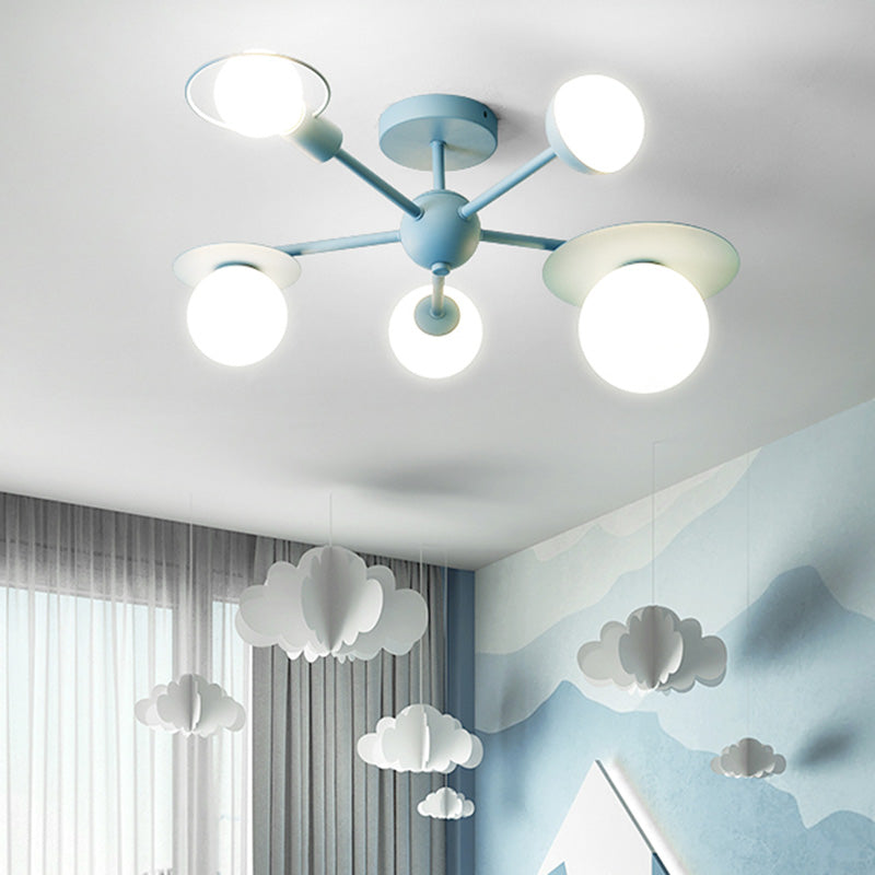 5-Light Macaroon Style Ceiling Light Northern Europe Iron Art Semi-flush Mount Lighting Fixture Lamp for Kindergarten Hallway Bedroom