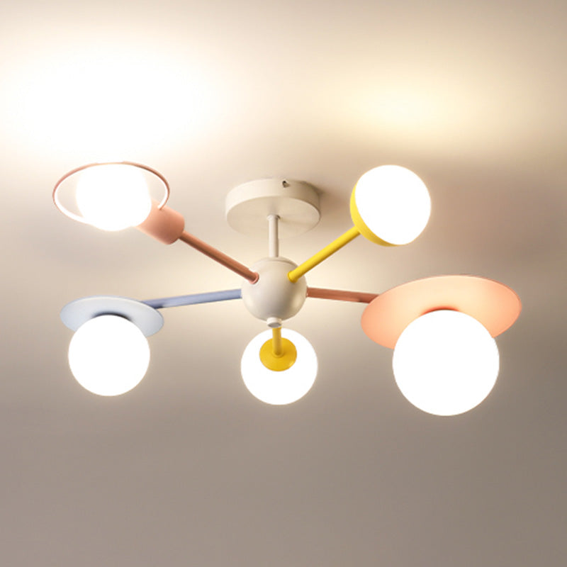 5-Light Macaroon Style Ceiling Light Northern Europe Iron Art Semi-flush Mount Lighting Fixture Lamp for Kindergarten Hallway Bedroom