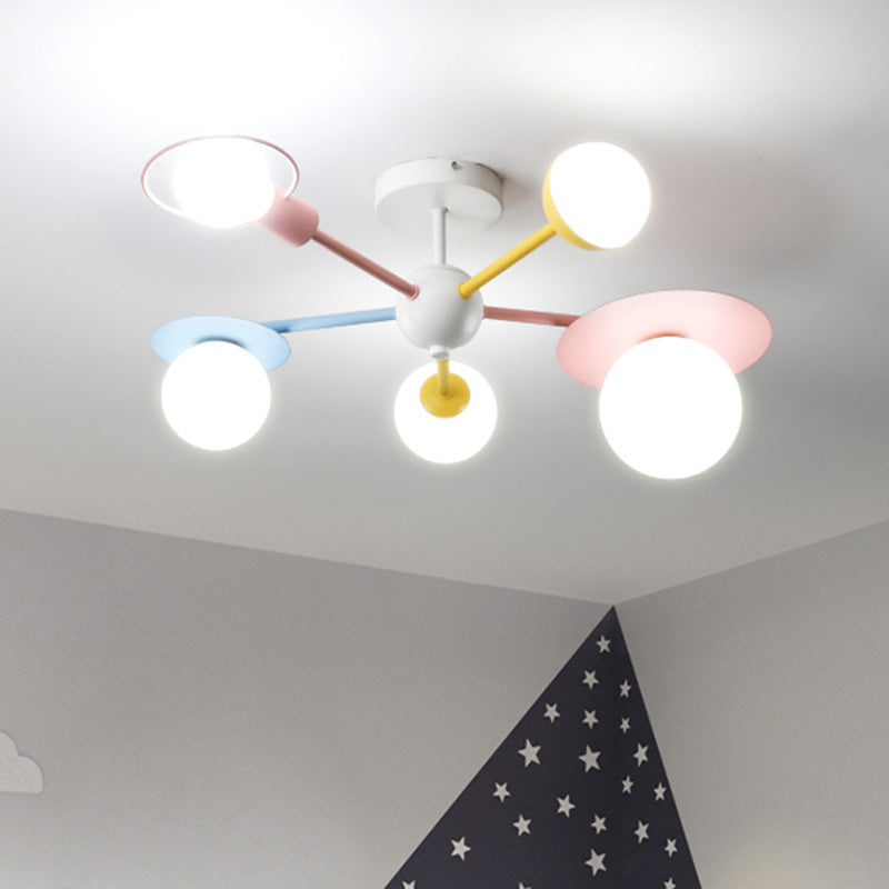 5-Light Macaroon Style Ceiling Light Northern Europe Iron Art Semi-flush Mount Lighting Fixture Lamp for Kindergarten Hallway Bedroom