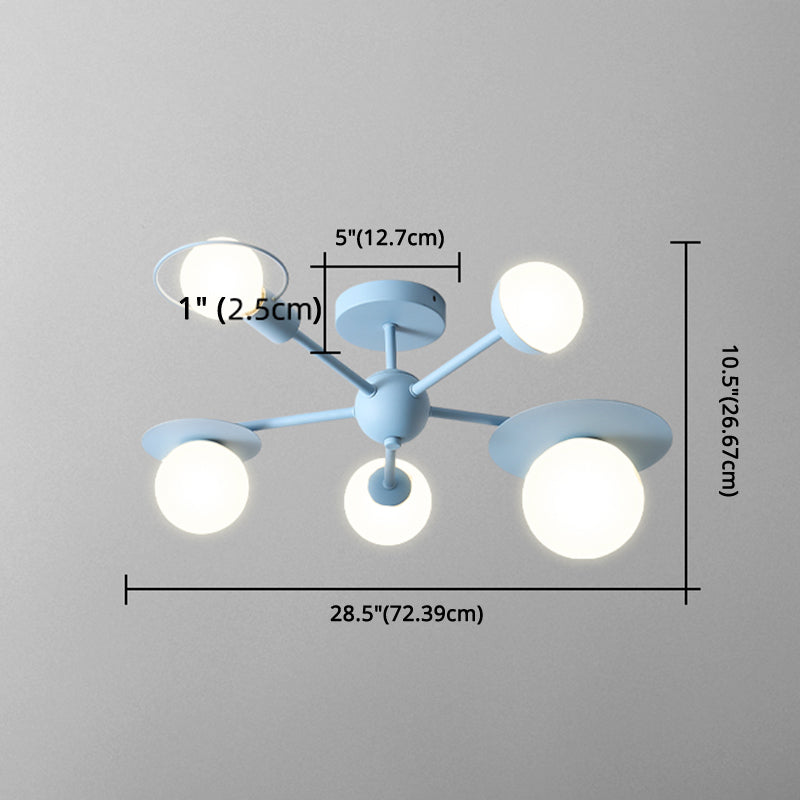 5-Light Macaroon Style Ceiling Light Northern Europe Iron Art Semi-flush Mount Lighting Fixture Lamp for Kindergarten Hallway Bedroom