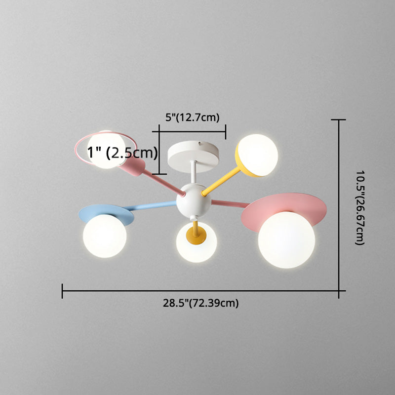 5-Light Macaroon Style Ceiling Light Northern Europe Iron Art Semi-flush Mount Lighting Fixture Lamp for Kindergarten Hallway Bedroom