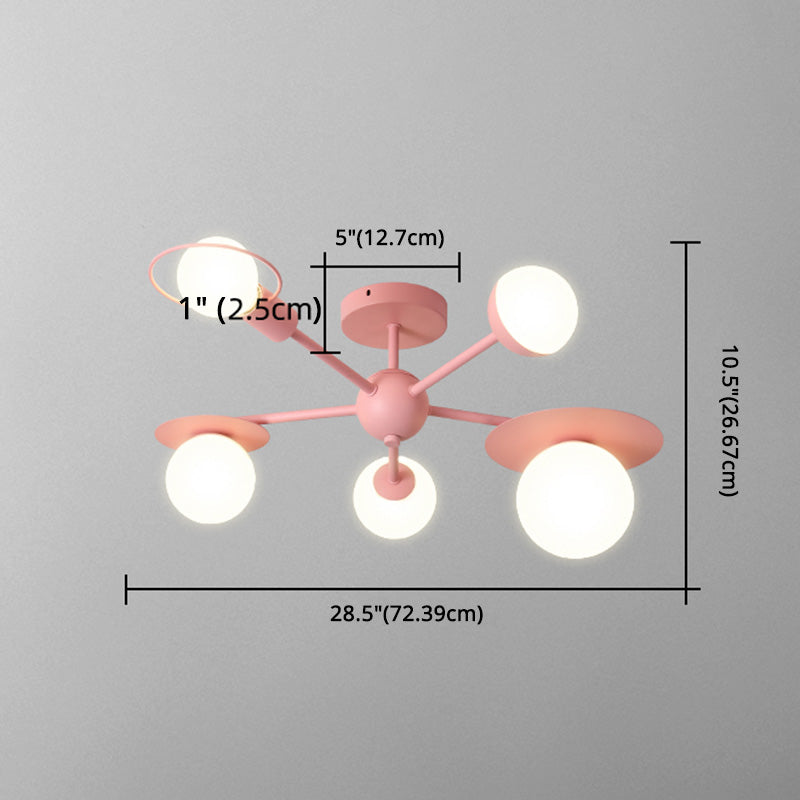 5-Light Macaroon Style Ceiling Light Northern Europe Iron Art Semi-flush Mount Lighting Fixture Lamp for Kindergarten Hallway Bedroom