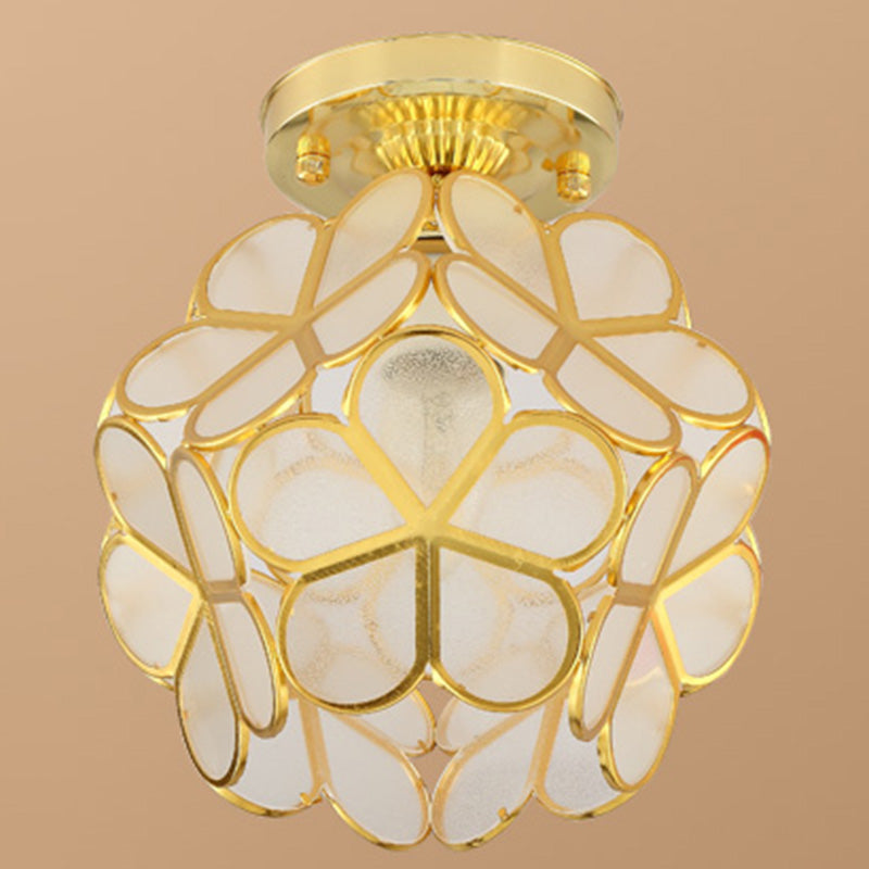 Petal Shape Polyhedron Ceiling Light Antique Colonial Style Flush-mount Lamp in Gold