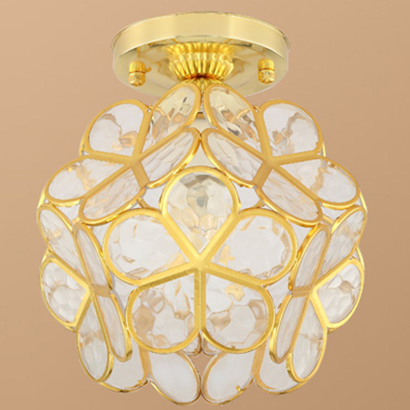 Petal Shape Polyhedron Ceiling Light Antique Colonial Style Flush-mount Lamp in Gold