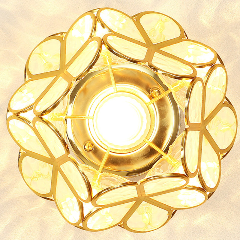 Petal Shape Polyhedron Ceiling Light Antique Colonial Style Flush-mount Lamp in Gold