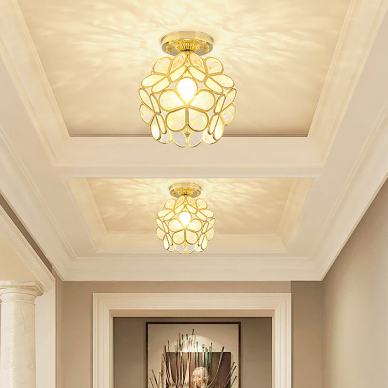 Petal Shape Polyhedron Ceiling Light Antique Colonial Style Flush-mount Lamp in Gold