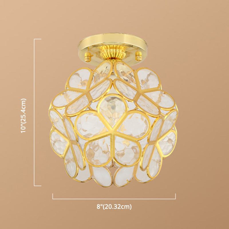 Petal Shape Polyhedron Ceiling Light Antique Colonial Style Flush-mount Lamp in Gold