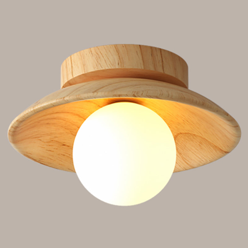 Lámpara de techo de madera moderna y sencilla, mini lámpara de pasillo de montaje semiempotrado con 1 luz
