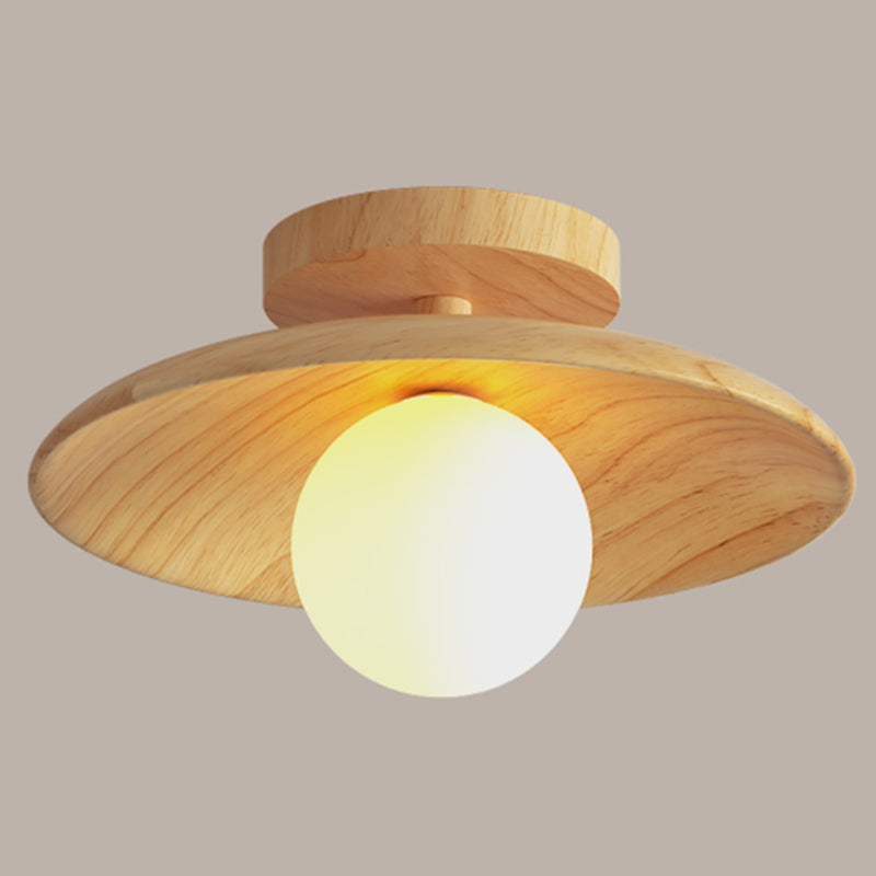 Lámpara de techo de madera moderna y sencilla, mini lámpara de pasillo de montaje semiempotrado con 1 luz