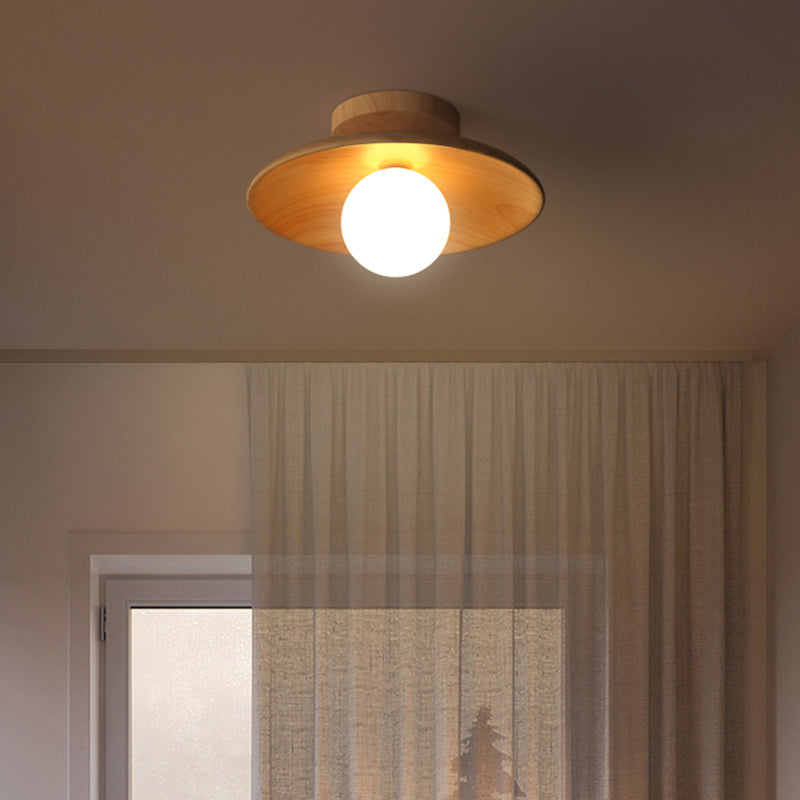 Lámpara de techo de madera moderna y sencilla, mini lámpara de pasillo de montaje semiempotrado con 1 luz