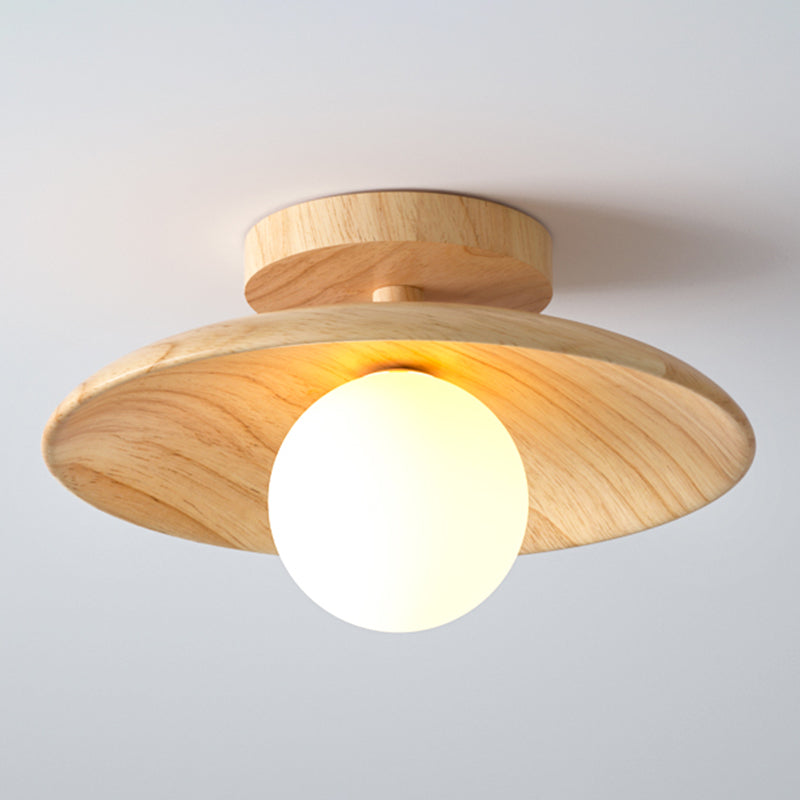 Lámpara de techo de madera moderna y sencilla, mini lámpara de pasillo de montaje semiempotrado con 1 luz