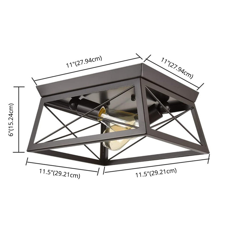 Lámpara de techo industrial retro de hierro forjado con pantalla de marco de hierro en negro