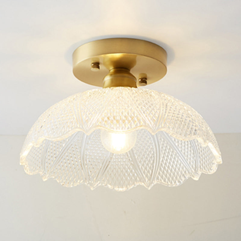 Apparecchio di illuminazione del corridoio a soffitto in vetro trasparente tradizionale con supporto per lampada in ottone