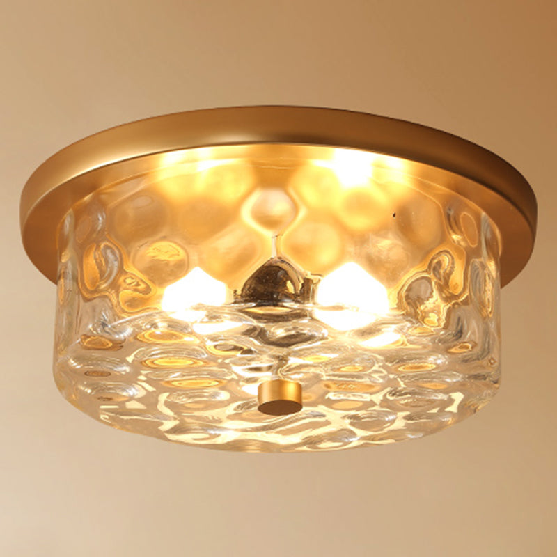 Traditional Colonial Style Ceiling Light with Glass Shade 1 Light Polyhedron Flush-mount Light for Bedroom