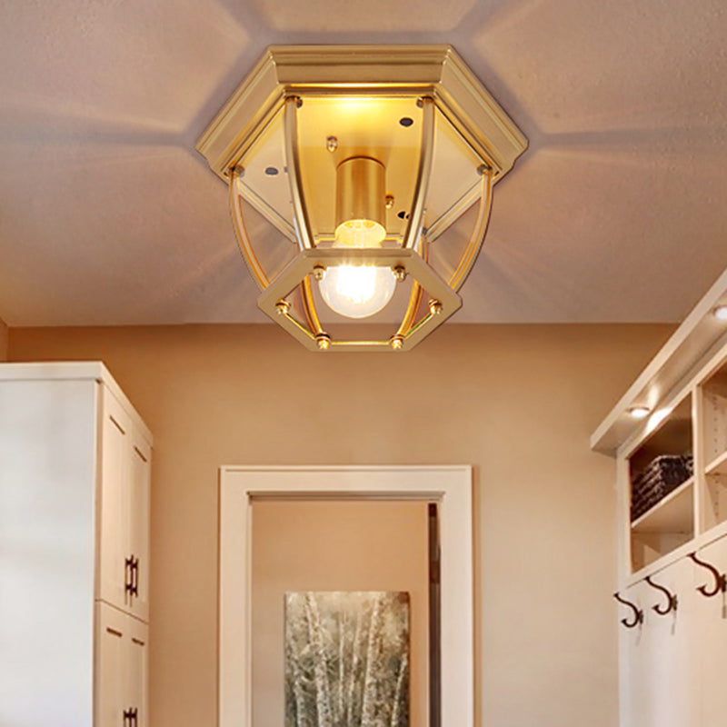 Traditional Colonial Style Ceiling Light with Glass Shade 1 Light Polyhedron Flush-mount Light for Bedroom