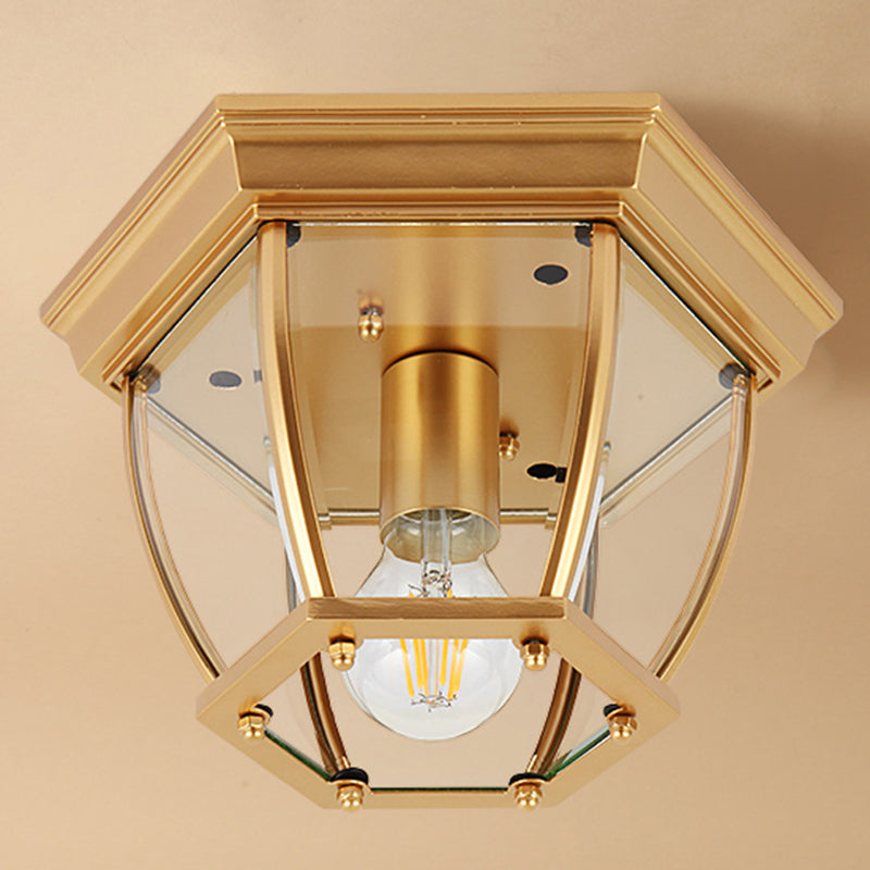 Traditional Colonial Style Ceiling Light with Glass Shade 1 Light Polyhedron Flush-mount Light for Bedroom