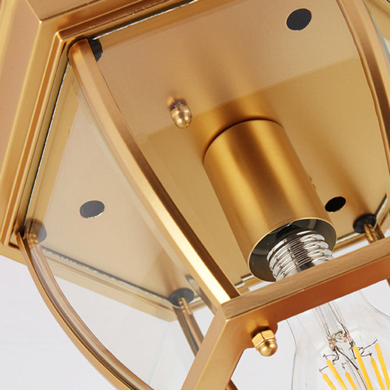 Traditional Colonial Style Ceiling Light with Glass Shade 1 Light Polyhedron Flush-mount Light for Bedroom