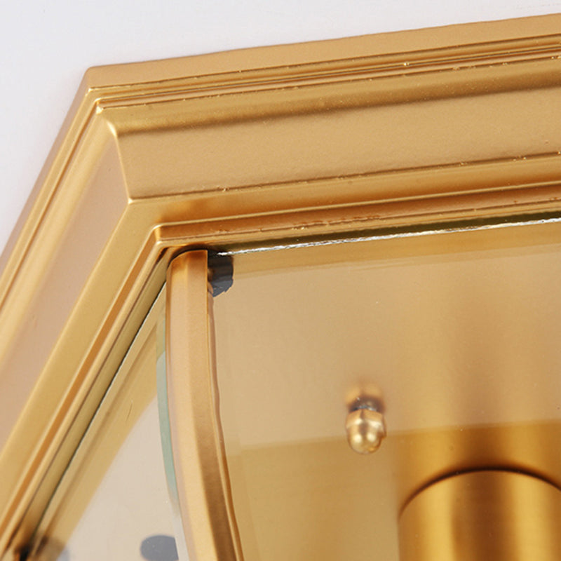 Traditional Colonial Style Ceiling Light with Glass Shade 1 Light Polyhedron Flush-mount Light for Bedroom