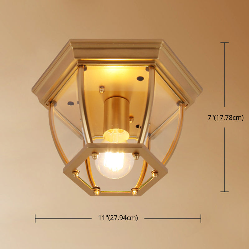 Traditional Colonial Style Ceiling Light with Glass Shade 1 Light Polyhedron Flush-mount Light for Bedroom