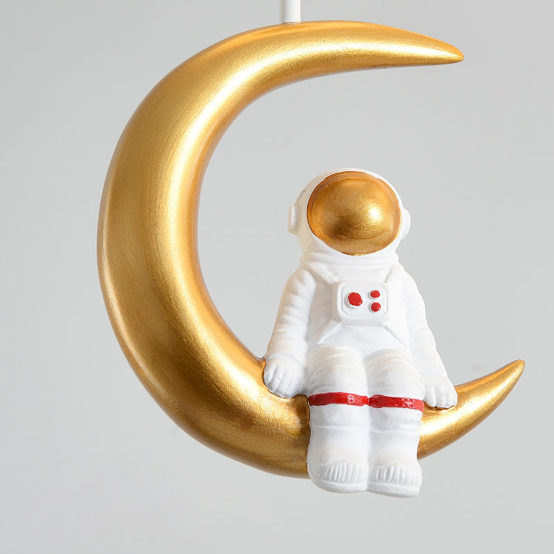 Ronde plafondlamp voor kinderkamer met hangende cartoon-astronaut, matte acryl lampenkap, inbouwlamp