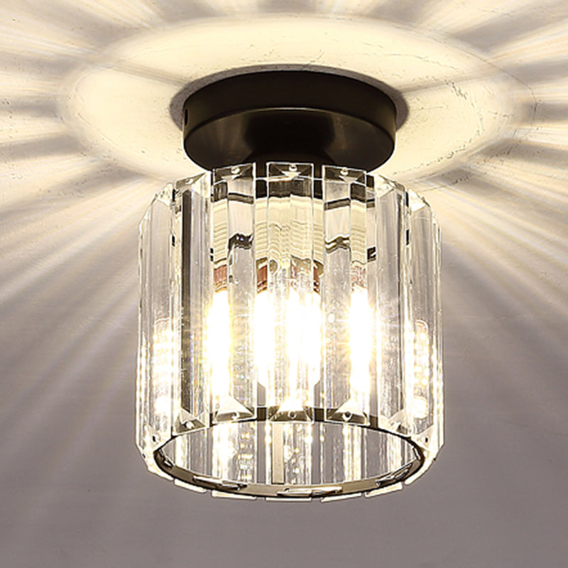 Moderne, schlichte Deckenleuchte mit klarem, gestreiftem Glasschirm, halbbündige Lampe für Schlafzimmer